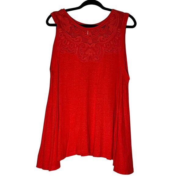 Free People Red L Tank Boho Embroidered Flowy Statement Cottage core Rodeo - Picture 2 of 9